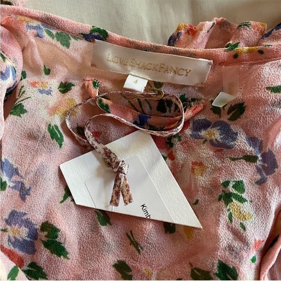 NEW! LoveShackFancy- Pink Floral Ruffle Accent Square Neck Kimber Mini Dress S - Picture 9 of 9